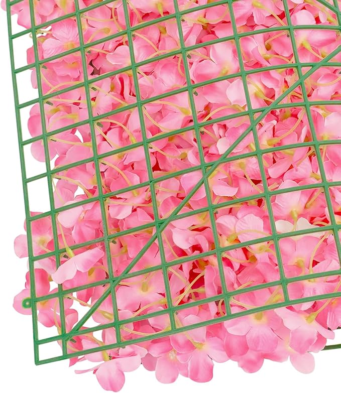 Flower Wall Panel Set, Artificial Wall Flower Backdrop,Artificial Flower Wall Mat Silk Rose Flower Panels,Hydrangea Rose Floral Panel for Party Wedding (20PCS Pink), LZ-290906
