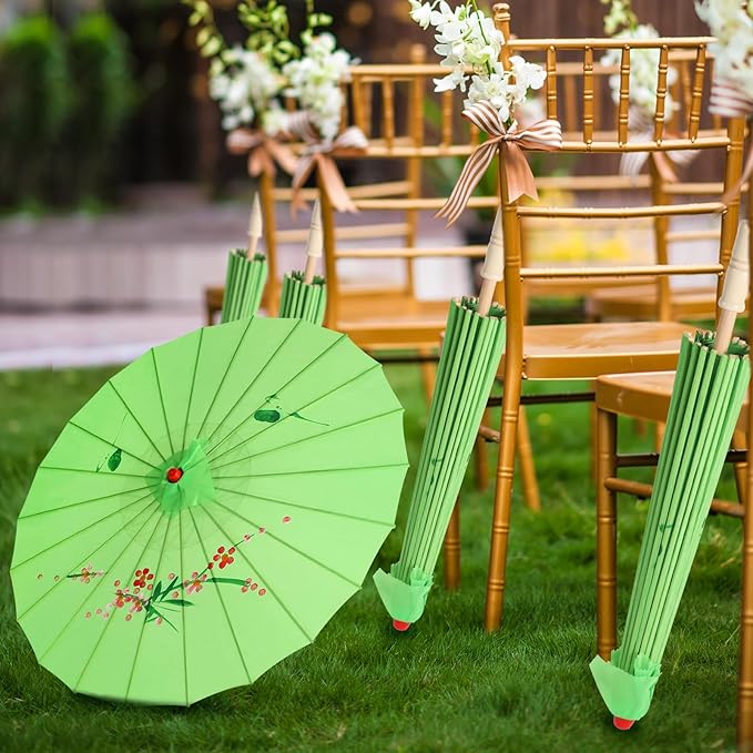 33" Green Flower Silk Cloth Decoration Handmade Parasol Umbrella Chinese Japanese Asian DIY Art Dance Classical Umbrella for Wedding Parties Photography Costumes Cosplay (Green)