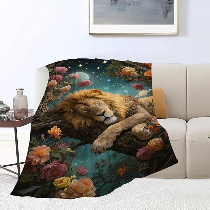 Lion Blanket Lion Throw Blanket Animal Soft Cozy Fleece Fuzzy Stuffed Plush Flannel Gifts for Girls Women Boys Kids Adults 50"X60"
