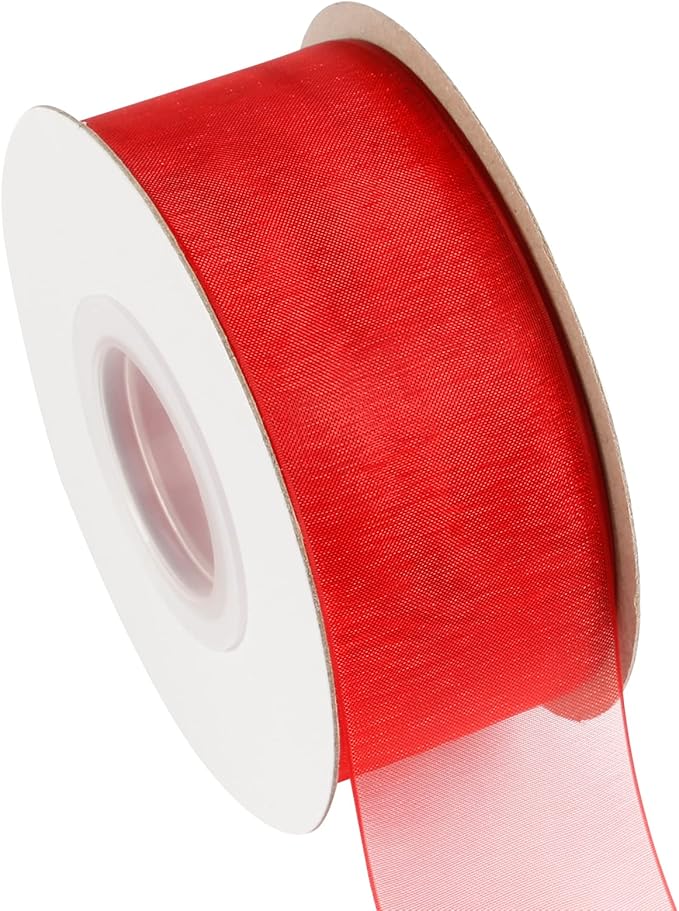 1-1/2 Inch Red Shimmer Sheer Organza Ribbon Sheer Chiffon Ribbon 50 Yards-Roll Multiple Colors Available for Gift Wrapping Wedding Events Christmas Décor