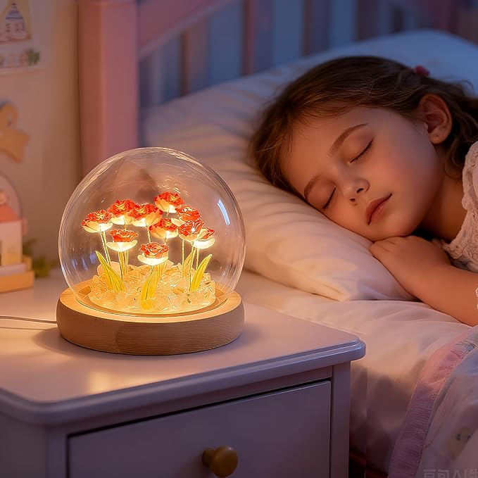Rose in A Glass Dome Night Light - Valentines Day Gifts for Her, Birthday Gifts for Women, Battery-Powered