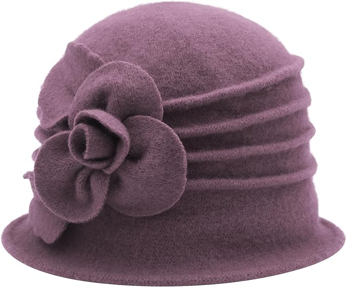 ZLYC Women Wool Cloche Bucket Hat 1920s Vintage Dress Winter Hats with Flower Accent