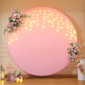7.2 FT Pink Round Backdrop Cover with Lights String for Circle Arch Stand Circle Backdrop Covers with LED Fairy Lights for Wedding Baby Shower Girls Birthday Party Photo Shoot Photography Background