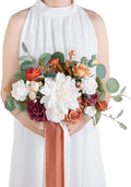10 Inch Terracotta Bridal Bouquet,Burnt Orange Wedding Bouquet,Bride Bouquets for Wedding Ceremony Anniversary, Party and French Rustic Vintage,Artificial Flowers