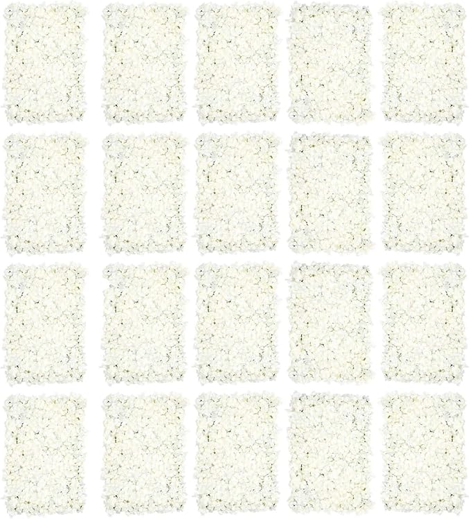 3D Flower Wall Panel, 20pcs White Artificial Floral Wall Backdrop, Realistic Silk Flower Backplanes, Roll Up Fake Flower Background for Valentines Wedding Party Photo Arrangement Decor