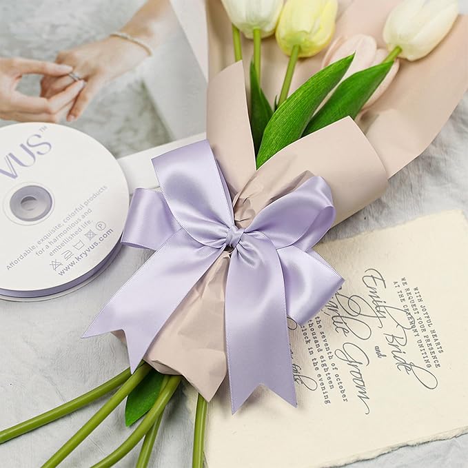 Lilac Mist Satin Ribbon, Double Faced 1-1/2 Inch X 50 Yards Lilac Mist Ribbon, Premium Satin Ribbon for Gift Wrapping, Crafts, Hair Bow Making, Sewing, Flower Bouquet, Wedding Party Decor