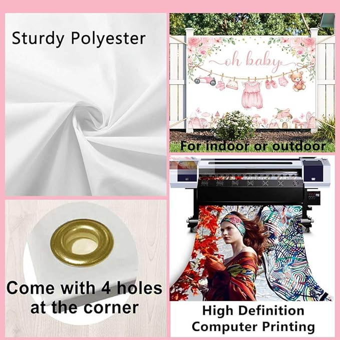 Sensfun Cute Clothes Baby Shower Backdrop Oh Baby Girl Pink Floral Adventure Photography Background It's A Girl Baby Shower Party Decorations Banner Supplies Photo Booth Props 7x5ft