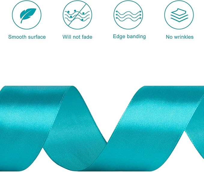 1-1/2 Inches 100 Yards Peacock Blue Satin Ribbon, Ribbon Roll for Flower Bouquets, Gift Wrapping, Wedding, Handmade Crafts