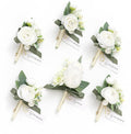 Ling's moment Boutonniere for Men, 6pcs Groom Groomsmen Boutonniere, Artificial Flowers for Wedding Decor/Prom/Homecoming, etc.White Ranunculus Pearl