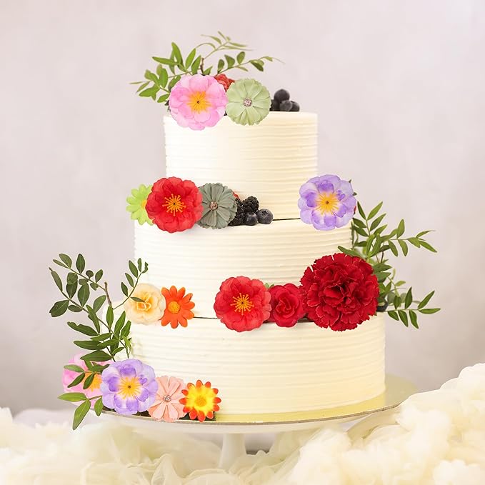 210 Pcs Mini Silk Flower Heads Small Fake Rose Daisy Faux Flowers Bulk for Crafts Artificial 3D Loose Fabric Flowers Heads Sunflower Bulk for Wedding Hair Cap Dresses Decorations (Bright Colors Mixed)
