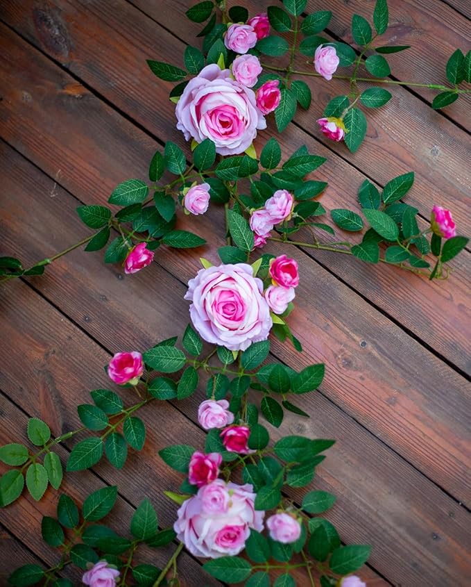 6FT Bendable Flower Garland, Artificial Rose Vine Hanging Floral Garland Decoration for Weding Home Room Wall Decor (Pink, 1pcs)