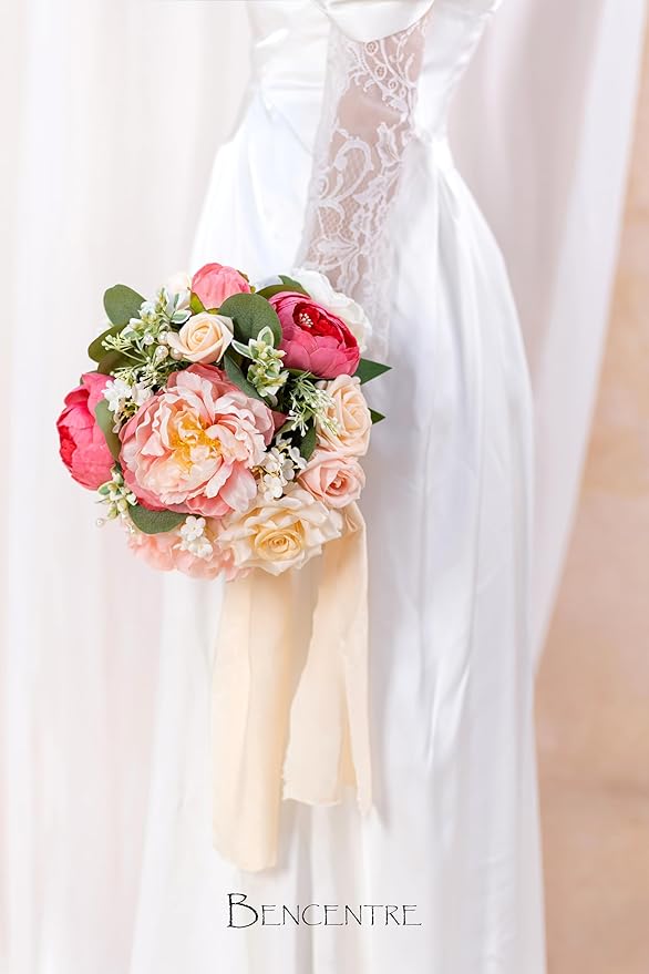 10 Inch Blush Wedding Bouquet for Bride,Spring Wedding Bouquet,Bridal Bouquets for Bride, for Wedding Ceremony Anniversary,Party and French Rustic Vintage Wedding,Artificial Flowers