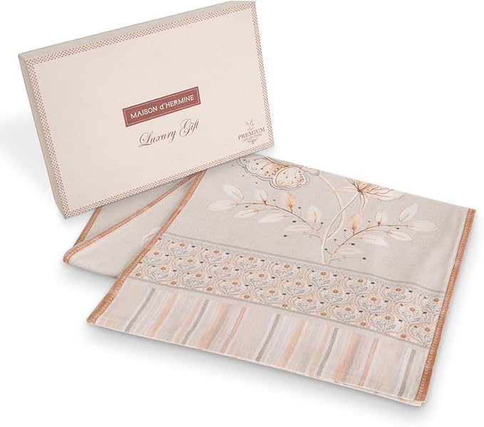 Maison d' Hermine Tablerunner 100% Combed Cotton Premium Table Runner Decorative Table Covers, Dining, Wedding, Banquet, Buffet, Society Florals, Double Layer - (14.50"x108")