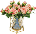 Faux Flowers with Vase, Silk Roses Bouquet Artificial Flowers in Vase, Fake Flowers Floral Arrangement for Home Decor Indoor, Table Centerpieces Flowers Decoration for Farmhouse (Pink)