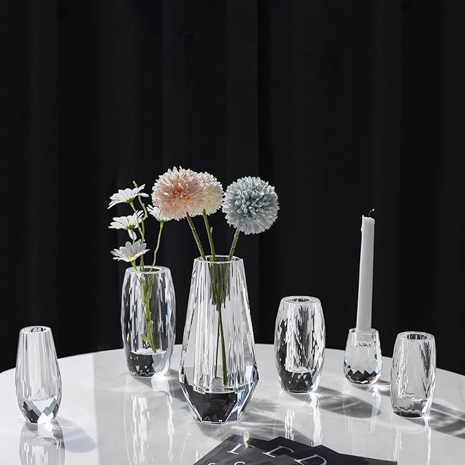kitCom Flower Crystal Vase, 8.27 inches Modern Crystal Vase, Lead-Free Flower Vase, European Crafted for Table, Home Decoration, Wedding or Luxury Gifts, 8.27 x 3.94 x 3.94 Inches