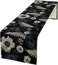 Vintage Floral Table Runner,Gothic Blue White Retro Floral Plant Print Table Runner for Home Kitchen Table Dining Indoor Outdoor Party Decor 13x90 Inch