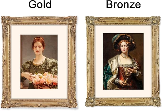 SIMON'S SHOP 11x14 Picture Frame Matted to 8x10 Photo, Vintage Bronze Picture Frames 11x14 with Mat for 8x10 Artwork, Wall and Tabletop Display Poster Frames
