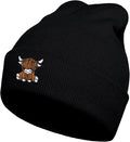 Scottish Highland Cow Beanie Hat, Cute Funny Cow Embroidery Winter Knit Skull Cap for Adult Men Women