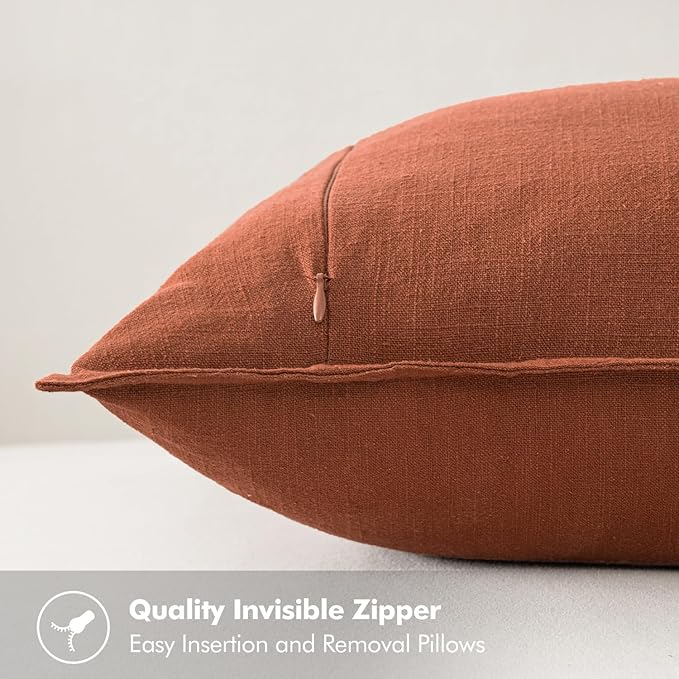 MIULEE Decorative Linen Pillow Covers 16x16 Inch Rust Boho Farmhouse Neutral Couch Throw Pillows for Bed Pack of 2 Accent Modern Pillowcase Summer Sofa Livingroom Home Decor