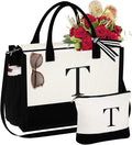 YOOLIFE Christmas Gifts for Women - Initial Tote Bag & Makeup Bag, Womens Christmas Stocking Stuffers Mom Wife Teacher Friend