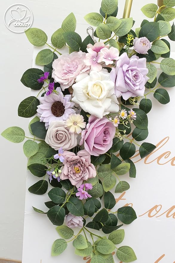 Pack of 2 Wedding Arch Decorations Artificial Hanging Flowers Floral Swag for Wedding Welcome Sign Backdrop Balloon Arch Home Party Bridal Ceremony Reusable(Purple)
