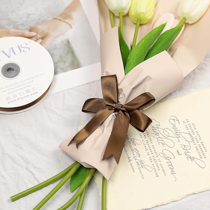 Brown Satin Ribbon, Double Faced 7/8 Inch X 50 Yards Brown Ribbon, Premium Satin Ribbon for Gift Wrapping, Crafts, Hair Bow Making, Sewing, Flower Bouquet, Wedding Party Decor
