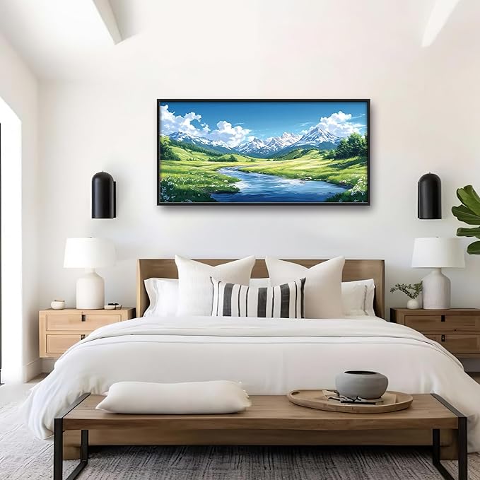 Mountain River Large Wall Art Framed Nature Scenery Wall Decor for Living Room Mountain Landscape Pictures Oversized Canvas Print Painting Modern Extra Large Framed Artwork for Bedroom Office 60"x30"