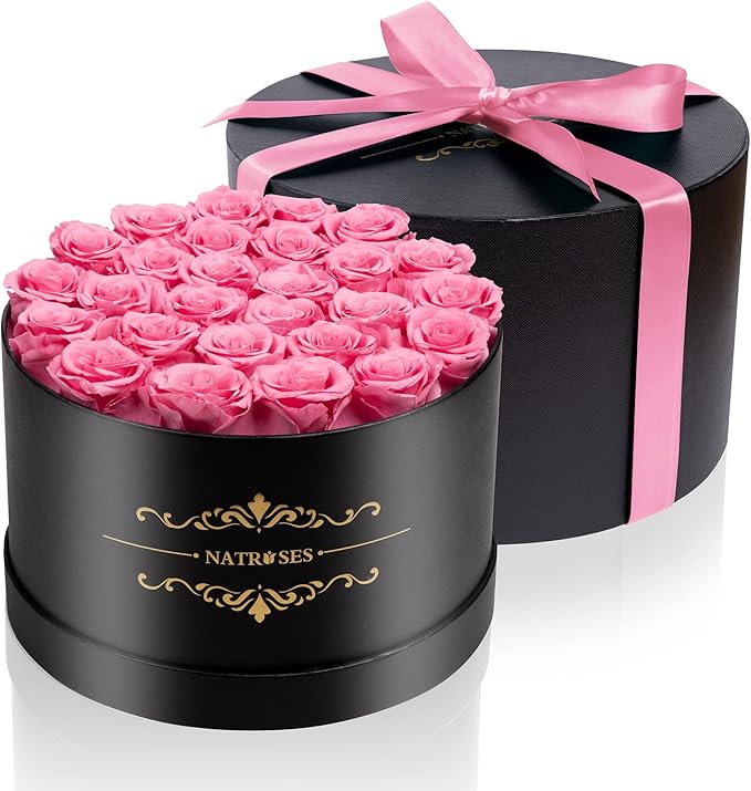 NATROSES 27 Piece Forever Preserved Roses in a Box, Preserved Flowers for Delivery Birthday, Flowers Gifts for Mothers Day, Pink