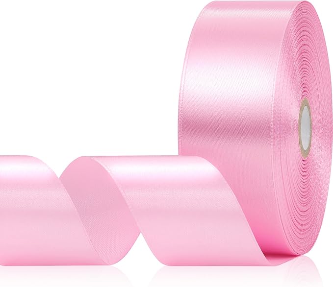 Pink Ribbon 1-1/2 Inch x 60 Yards, Pink Satin Ribbon for Flower Bouquet, Crafts, Gift Wrapping, Baby Shower, Handmade Roses, Wedding and Hair Accessories