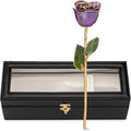Forever Rose Hand-Dipped in 24K Gold, Amethyst-Inspired February Birthstone with Sparkles, Real Rose in Leather Case with LED Light – Perfect Ready to Gift for February Birthday or Any Occasion