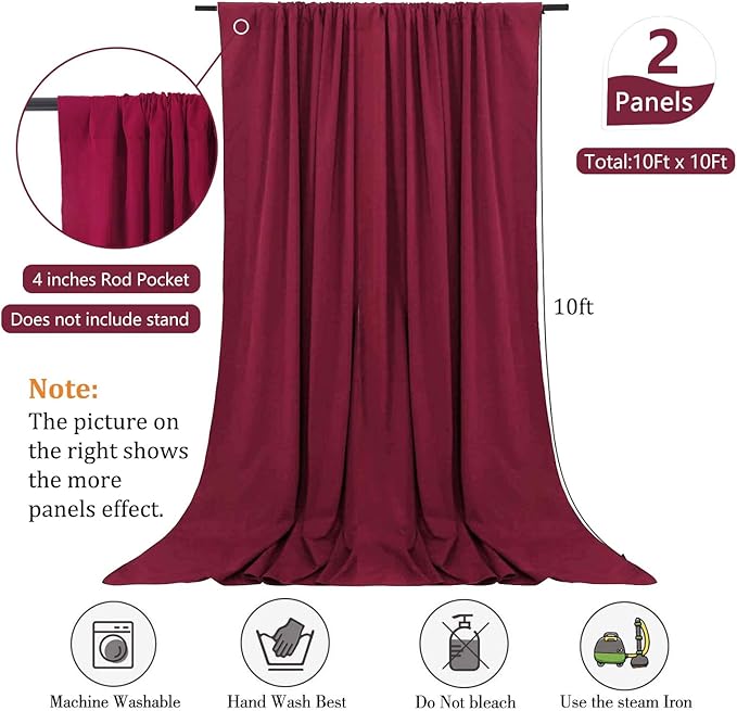 10 x 10 Feet Burgundy Backdrop Curtain for Partie, Background Curtains for Photoshoot, Birthday, Wedding, Halloween, Thanksgiving, Christmas, New Year Party Decorations 5Ft x 10Ft, 2 Panels