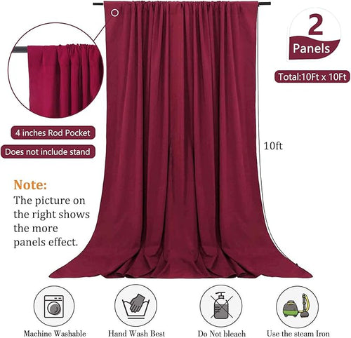 10 x 10 Feet Burgundy Backdrop Curtain for Partie, Background Curtains for Photoshoot, Birthday, Wedding, Halloween, Thanksgiving, Christmas, New Year Party Decorations 5Ft x 10Ft, 2 Panels