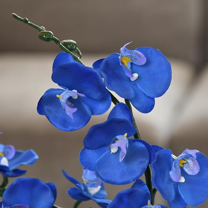 15" Tall Artificial Silk Phalaenopsis Orchid Flower Plant Pot Arrangements (Navy Blue)