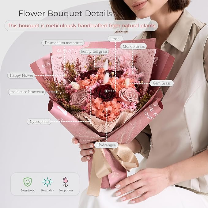 Large Preserved Roses Bouquet - Eternal Flowers Gift Box,Long-Lasting Real Roses,Flower gift box packaging,Birthday,Anniversary For Wife,Mom,Perfect for Valentine's Day,Mother's Day,Wedding (Red)