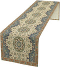 Boho Bohemian Table Tunner, Vintage Neutral Traditional Mandala Floral Blue Beige Medallion Table Runner for Kitchen Dining Outdoor Indoor Home Decor, 13x36 Inch