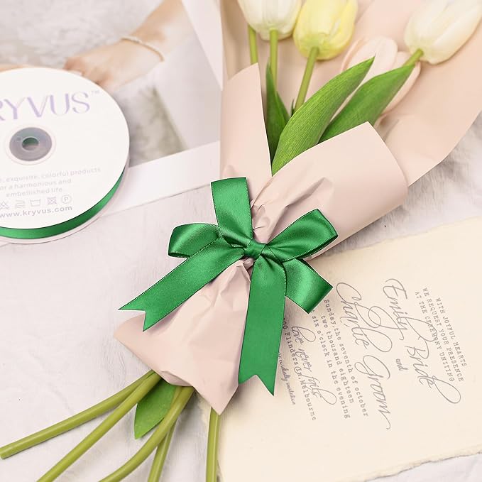 Green Satin Ribbon, Double Faced 7/8 Inch X 25 Yards Green Ribbon, Premium Satin Ribbon for Gift Wrapping, Crafts, Hair Bow Making, Sewing, Flower Bouquet, Wedding Party Decor