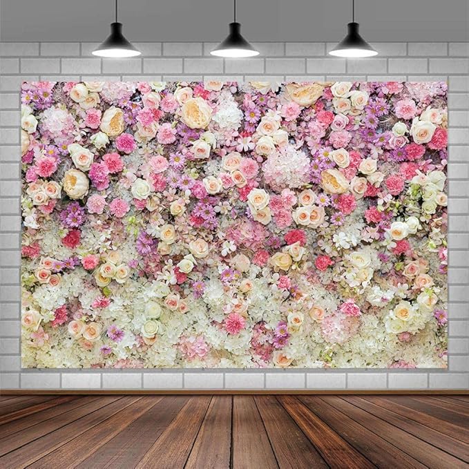 Pink Flower Wall Backdrop for Spring, Mother's Day, Girls Birthday, Wedding, Bridal Shower - Photo Booth Props, 9X6FT