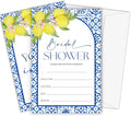 Mediterranean Lemon Bridal Shower Invitations, Set of 25 Lemon Italian Blue Tiles Bridal Shower Invites with Envelopes for Engagement Wedding Party-A11