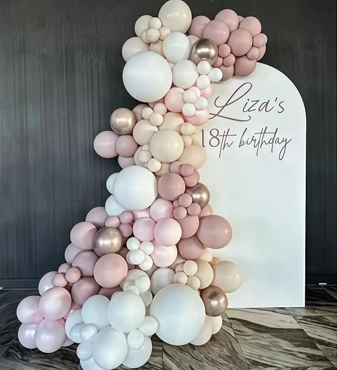 Dusty Pink Balloon Arch Kit, Boho Retro Blush Pink Champagne Gold White Latex Helium Party Balloons Garland for Girls Women Bridal Baby Shower Neutral Wedding Engagement Birthday Party Decorations