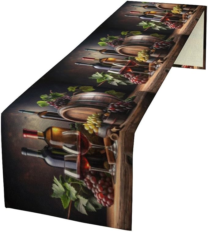 Red Wine Themed Retro Table Runner, Table Dresser Runner, Kitchen Dining Table Runners for Indoor Outdoor Holiday Decor 13" x60