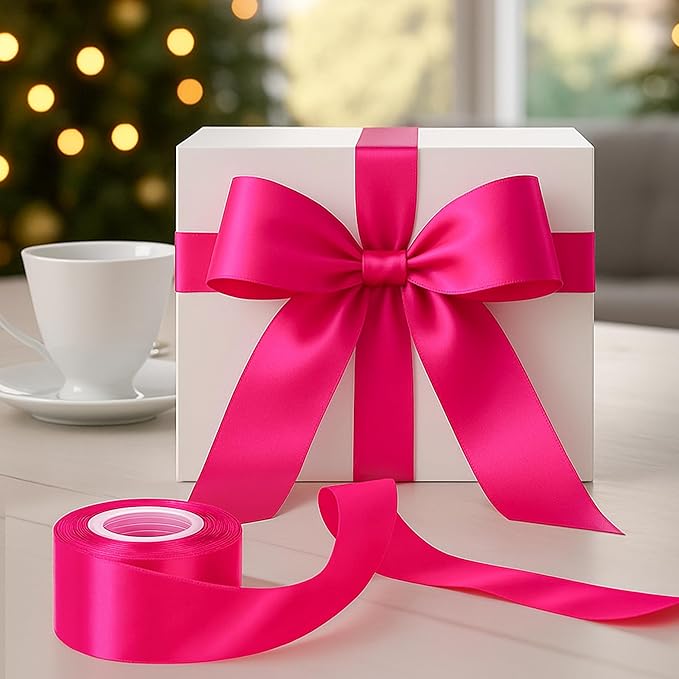 Fullive Rosered Satin Ribbon 1 1/2 Inch, 30Yards Ribbon for Gift Wrapping, Polyester Solid Valentines Day Ribbons for Valentines Day Christmas Decorations DIY Bows Wrapping Bouquet Floral Arrangements