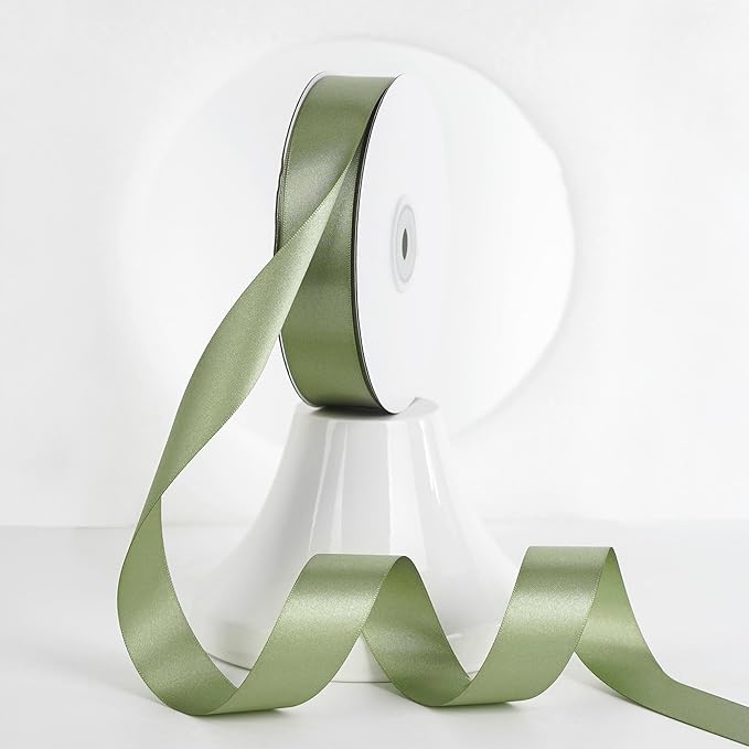 MEEDEE Olive Green Ribbon 1 Inch Olive Green Satin Ribbon Lux Double Faced Satin Ribbons by 50 Yards Polyester Green Wrapping Ribbons for Crafts, Weddings, Flower Bouquet, Holiday Decorating