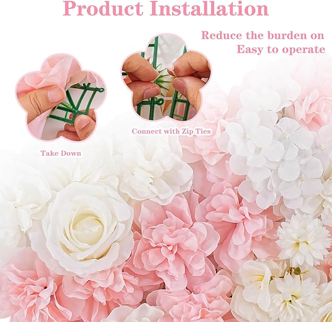 Pink Backdrop Flower Wall Panels: 3D Artificial Silk Floral Wall Panels for Wedding Birthday Decorations 24 Packs 15x15 Inches