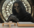 Gothic Skeleton Wall Mural, Dark Fantasy Skull 3D Wall Murals, Medieval Gothic Wallpaper Mural, for Living Room Bedroom Large Wallpaper Indoor Decor 137.8" W x100 H
