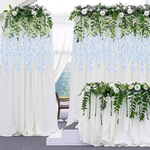 12Pack Wisteria Hanging Flowers Vines 3.6ft Blue Artificial Flowers Fake Wisteria Bushy Garland Silk Flowers Hanging Rattan String for Garden Home Wall Wedding Party Decor (Sky Blue)