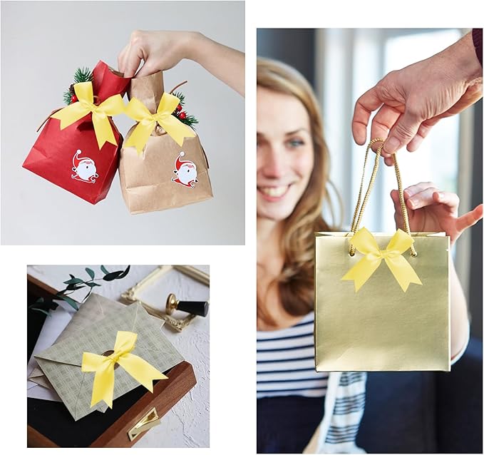 50 Counts Yellow Twist Tie Bows 3.1" Pre-Tied Satin Ribbon Bow Decor Mini Twist Tie Bows for Gift Wrapping Treat Bags Cake Bridal Baby Shower Birthday Party Favors Wedding Decorations
