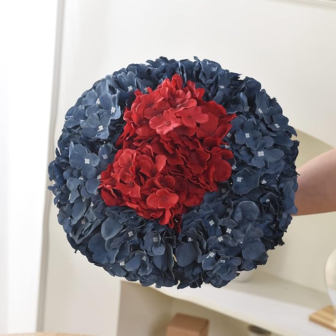 10PCS Silk Hydrangea Heads with Stems Artificial Flowers for Wedding Party Home Decor (Red)