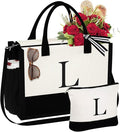 YOOLIFE Christmas Gifts for Women - Initial Tote Bag & Makeup Bag, Womens Christmas Stocking Stuffers Mom Wife Teacher Friend