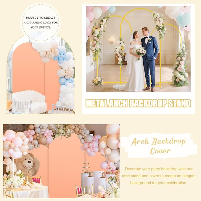 Set of 3 Arch Stand and Cover Set 6FT, 5FT, 4FT Metal Wedding Arch Backdrop Stands with Spandex Arch Covers Stretchy Backdrop Stable Arched Frame for Birthday Party Gender Reveal Baby Shower Ceremony