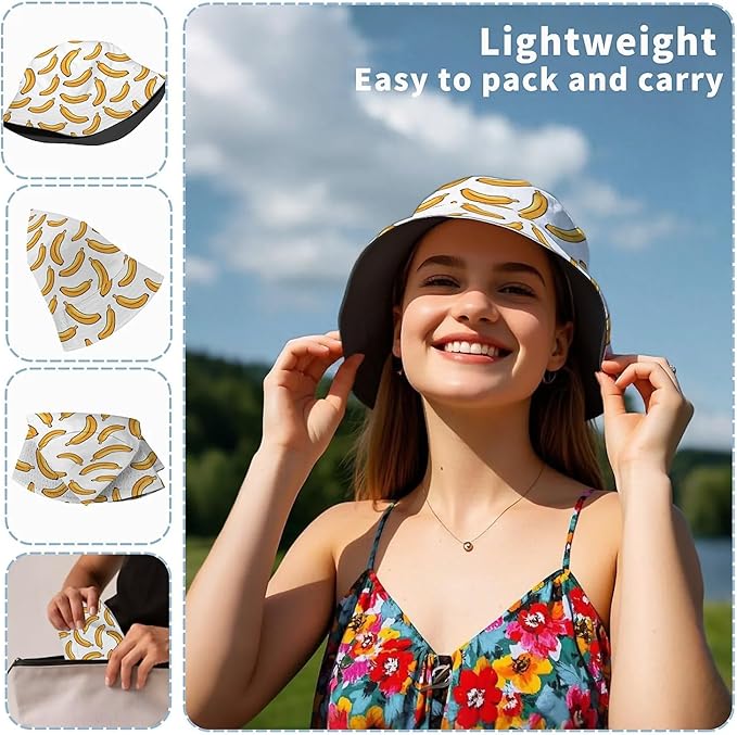 Bucket Hat for Women Men Unisex Sun Cap Packable Outdoor Fisherman Hat Headwear,Reversible Double-Side-Wear